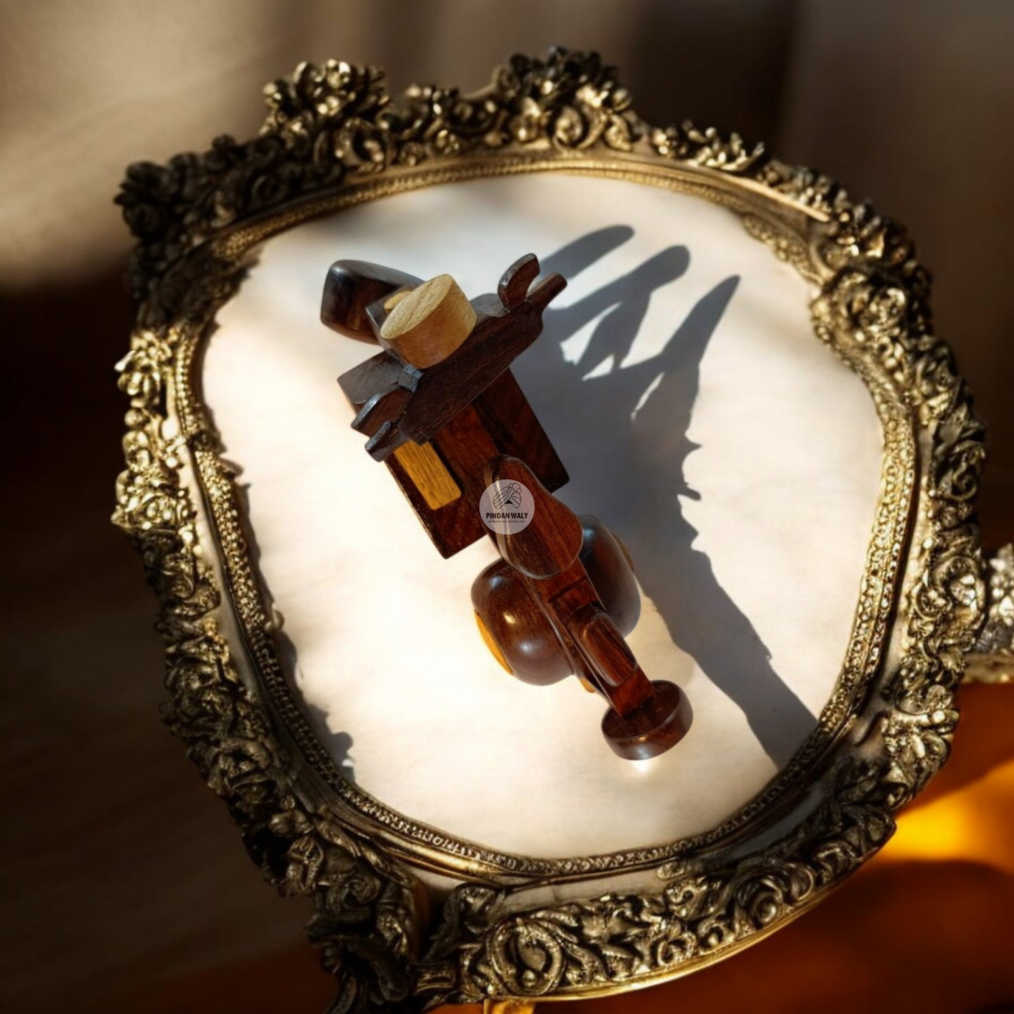 Miniature Hand-Carved Wooden Motorcycle