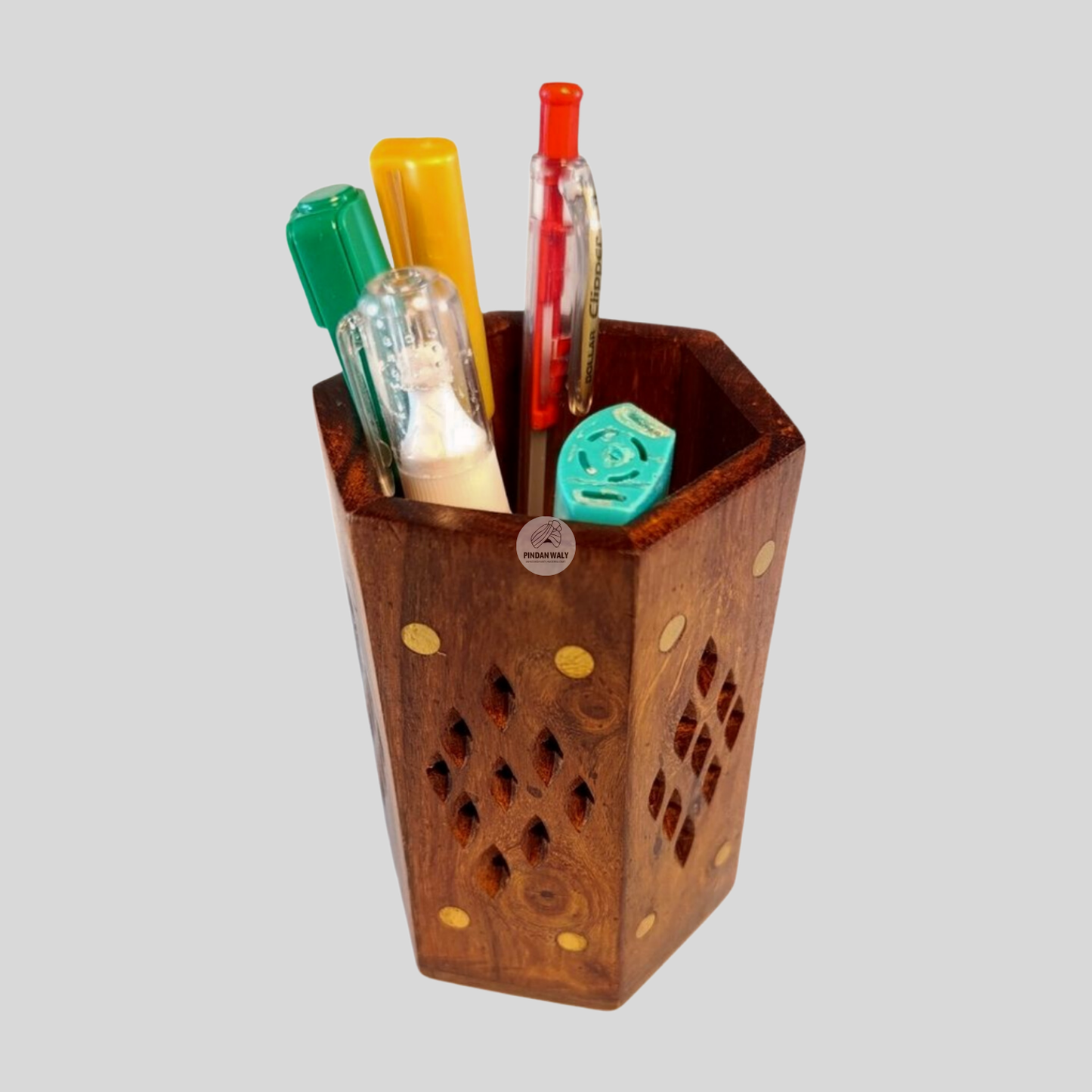 Wood Valley Brush Holder with Brass Inlay