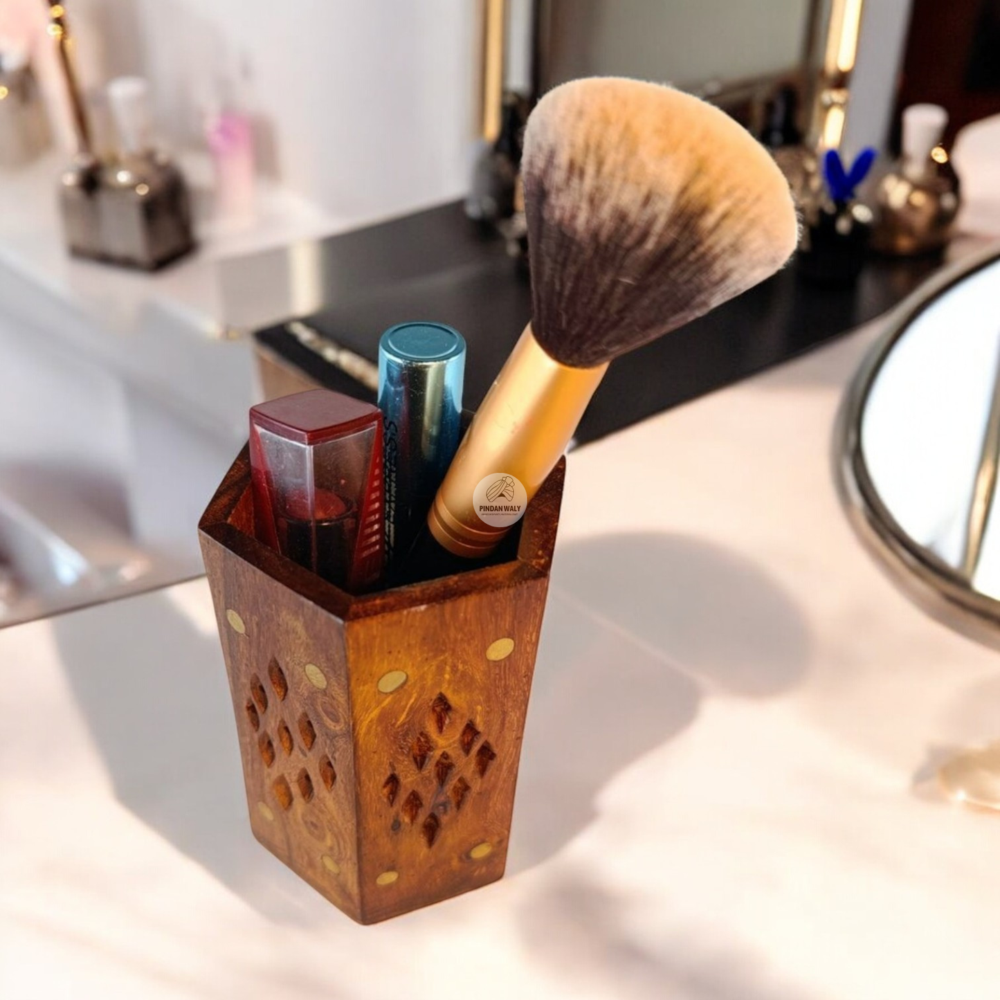 Wood Valley Brush Holder with Brass Inlay