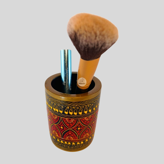 Wooden Brush Holder with Exquisite Nakshi Art