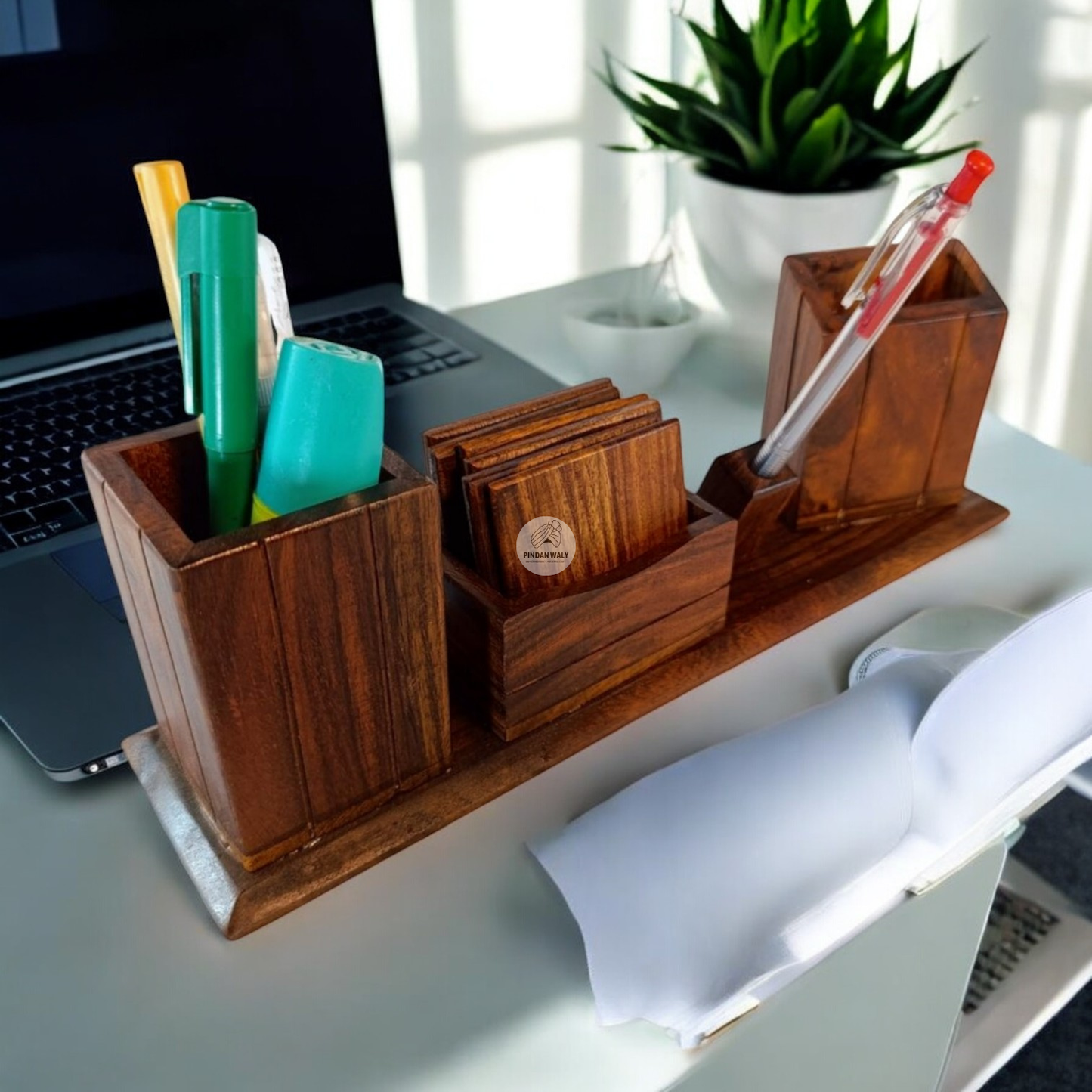 Wooden Office Desk Organizer Set