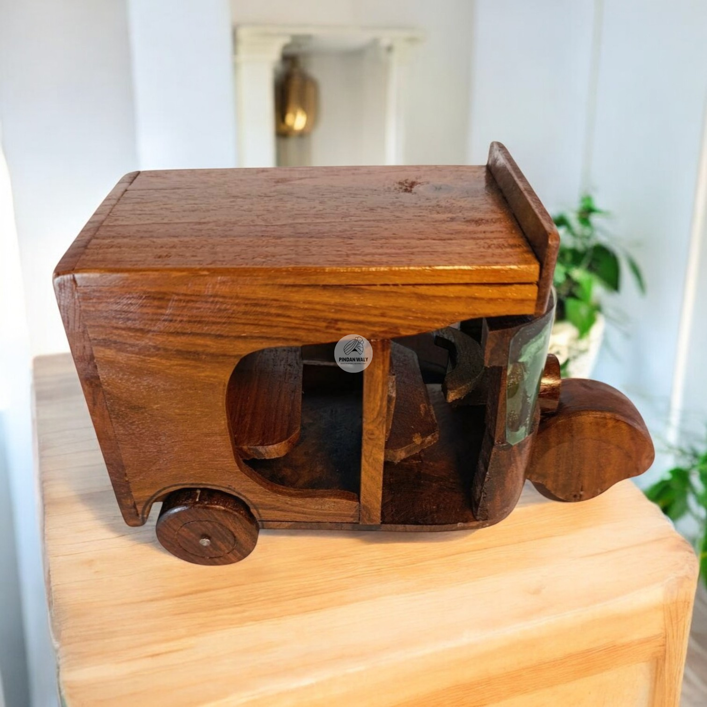 Miniature Hand carved ,Wooden Rikshaw