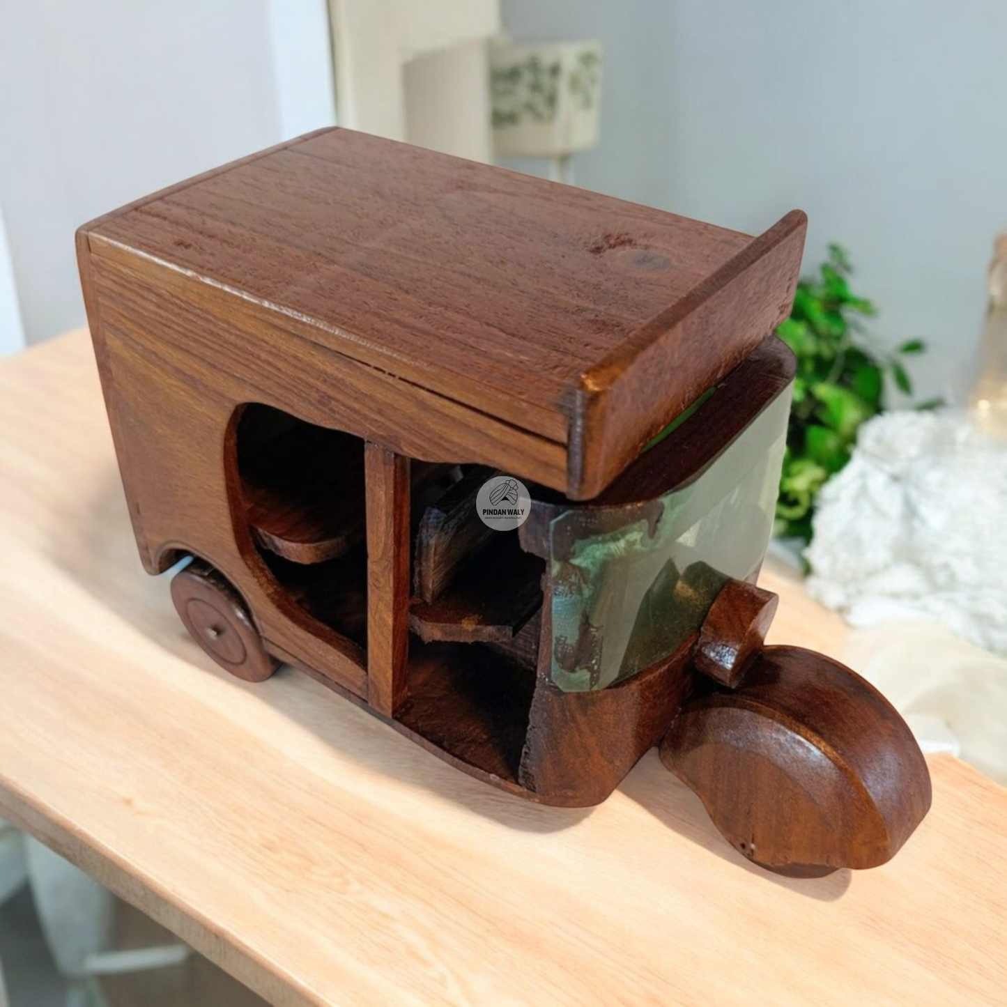 Miniature Hand carved ,Wooden Rikshaw