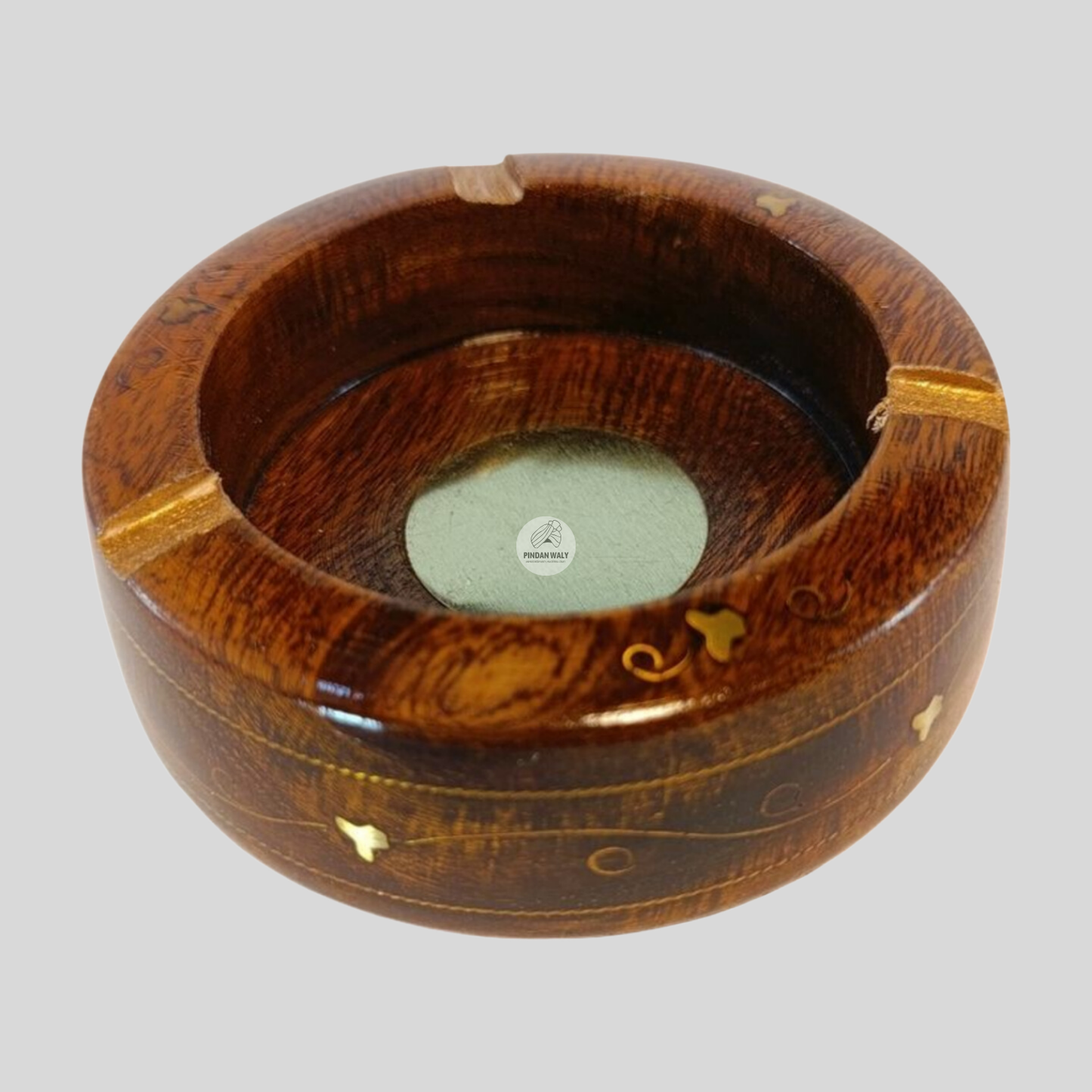 Handmade Wooden Ashtray with Brass Inlay