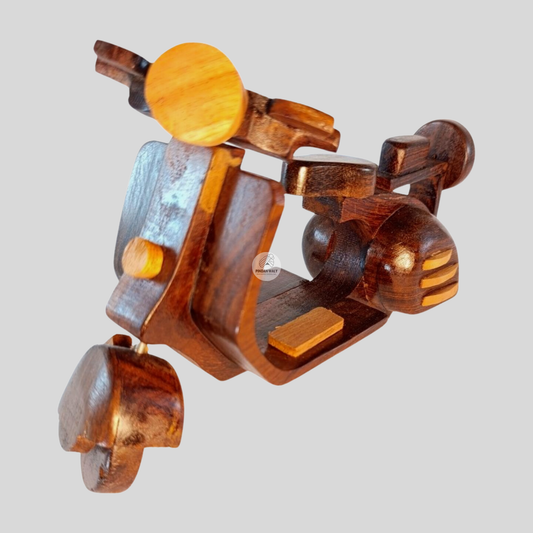 Miniature Hand-Carved Wooden Motorcycle