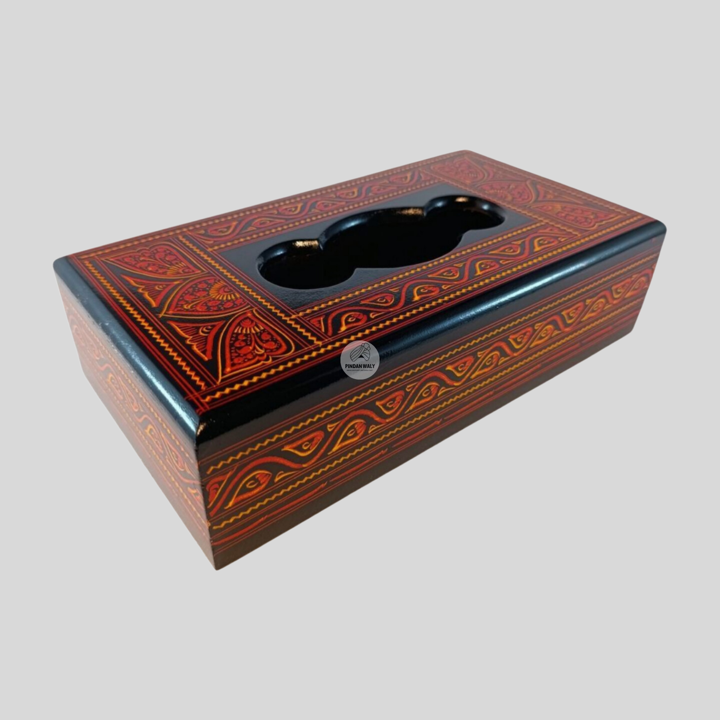 Wooden Tissue Box with Lacquer Art