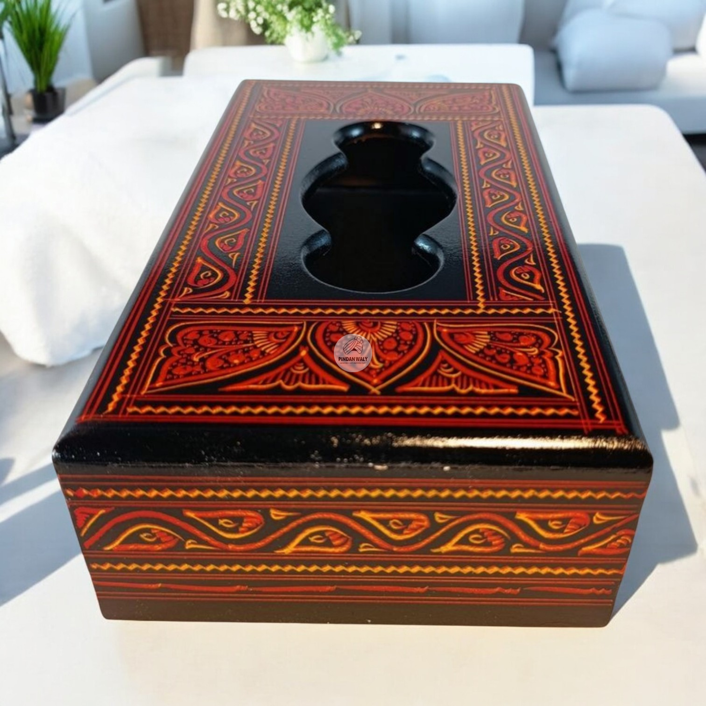 Wooden Tissue Box with Lacquer Art